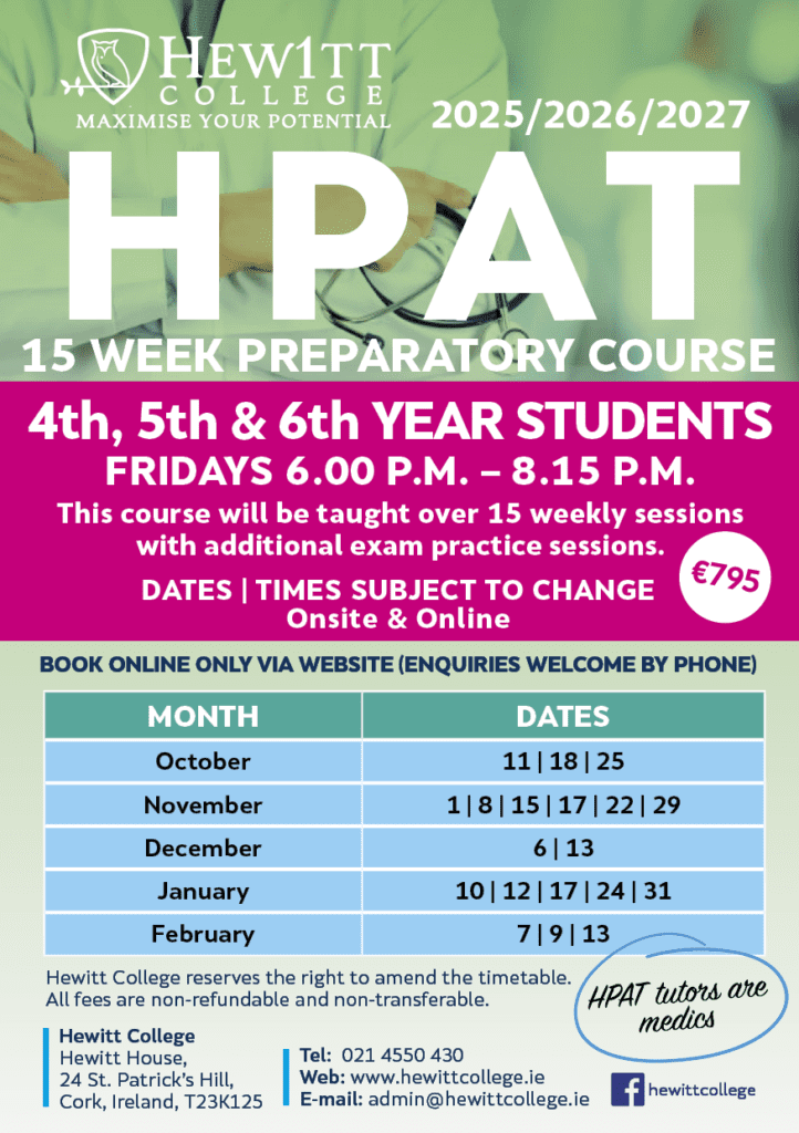 HPAT Ireland Courses 2025 / 2026 / 2027 Hewitt College Cork